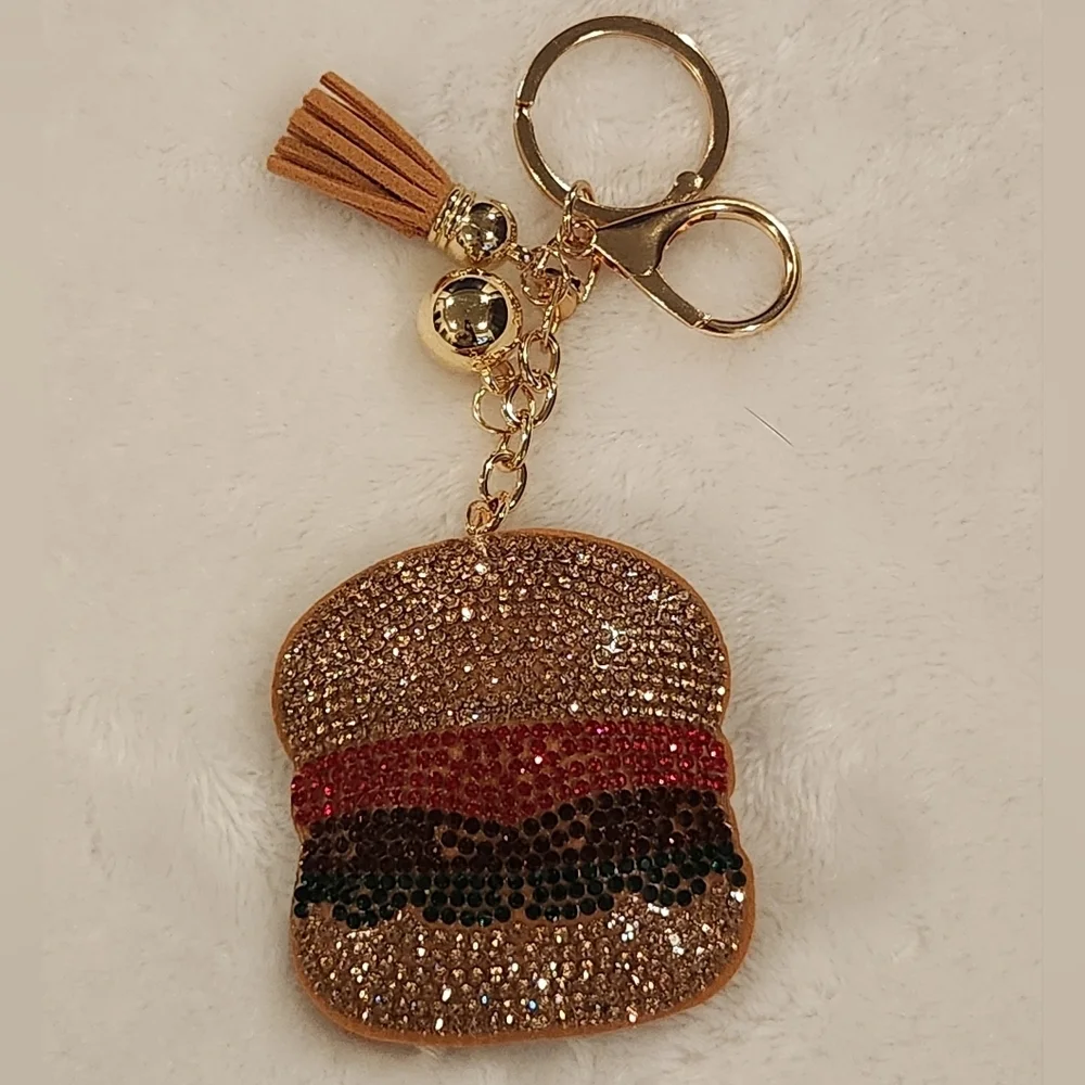 Sparkling Burger Keychain with Tassel Bag Charm